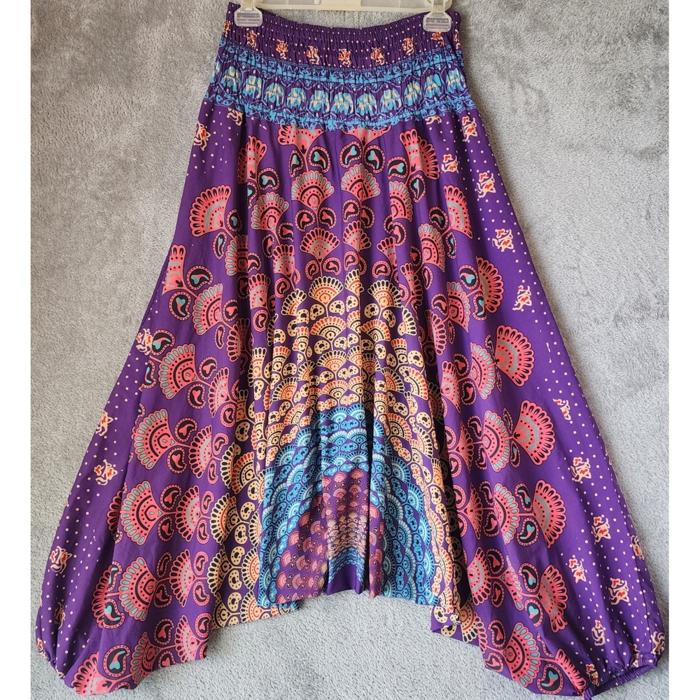 Womens Yoga Pants Womens One Size Purple Mandala Elephant Smocked Boho